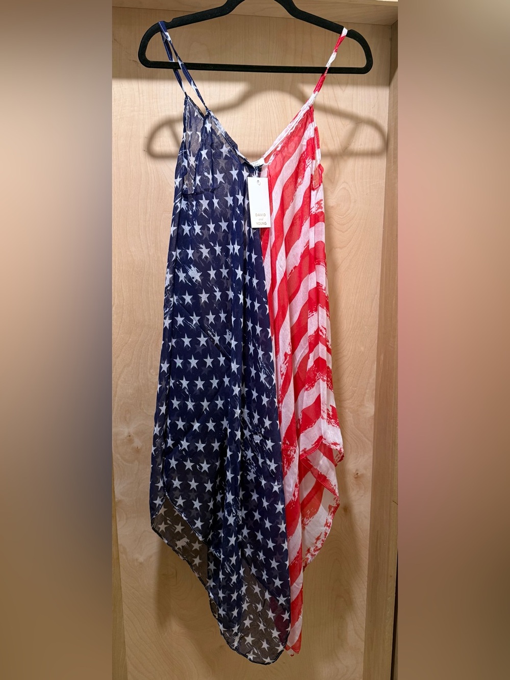 David and Young Red, White & Blue Stars & Stripes Sheer Dress Onesize New